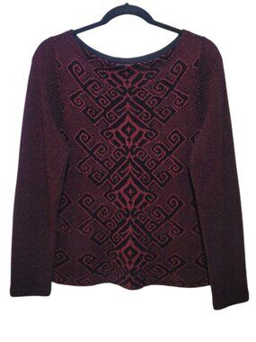 Lauren Ralph Lauren Jacquard Knit Boatneck Pullover Sweater Burgundy Black M